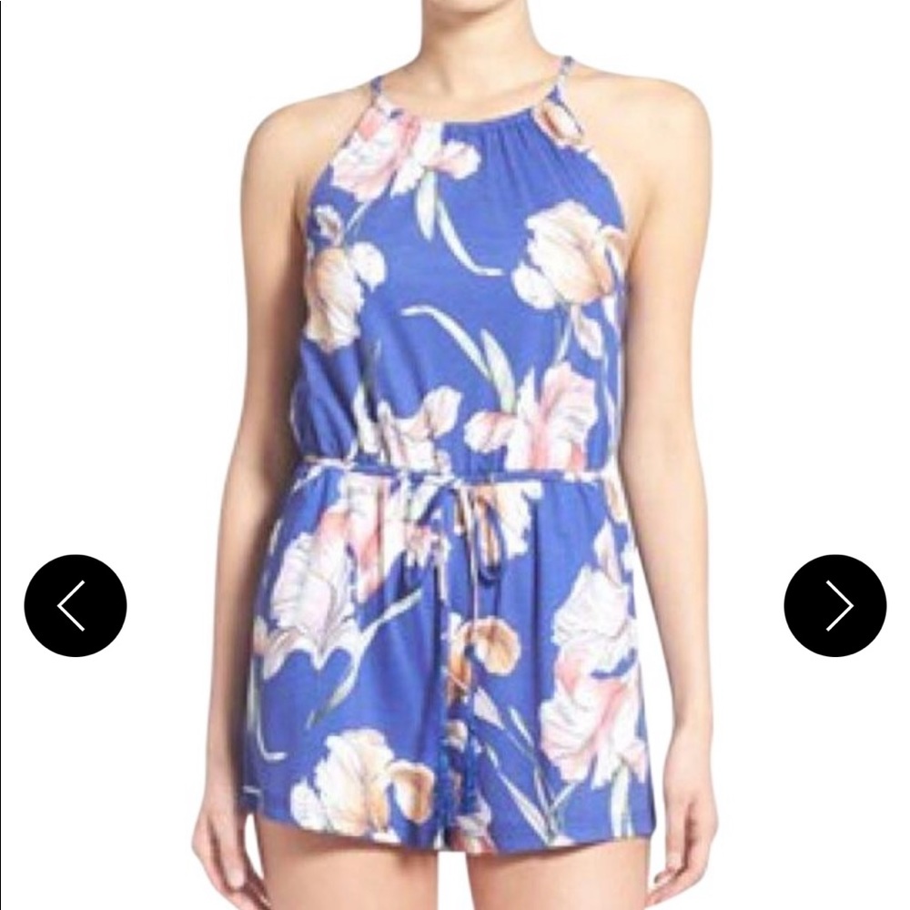 Blue and Floral "By The River' Print Romper